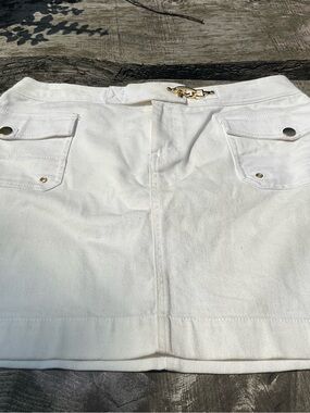 Ralph Lauren White Mini Skirt with Gold Hardware